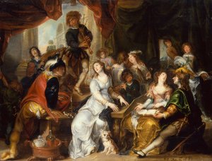 Een Allegorie van de Vijf Zintuigen: Een Vrolijk Gezelschap in een Paleisachtig Interieur