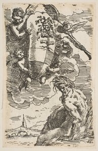 Allegorie van de Foglia-rivier met het wapen van de stad Pesaro, frontispice voor door Simone Cantarini