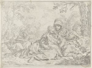 Heilige Familie met de jonge Johannes de Doper door Simone Cantarini
