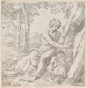 Sint Johannes de Doper in de Woestijn door Simone Cantarini