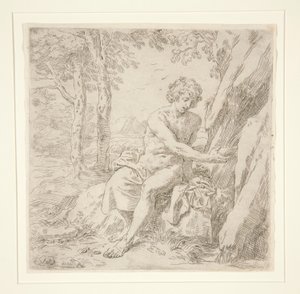 Sint Johannes de Doper in de woestijn door Simone Cantarini