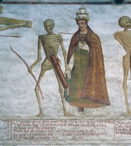 Dood vraagt de paus om te dansen (detail) door Simone II Baschenis