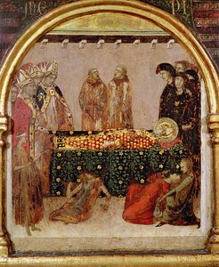 Genezing van de zieken op de dag van de dood van St. Louis van Toulouse (1274-97) predella paneel van het Altaar van St. Louis van Toulouse, 1317
