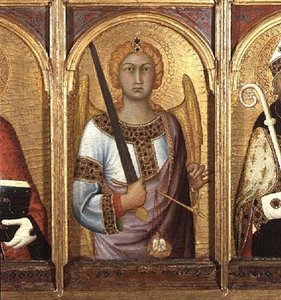 St. Michael, detail van het altaarstuk van SS Geminianus, Michael en Augustinus, c.1319 (detail) door Simone Martini