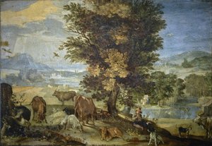 Landschap met herder en dieren door Sinibaldo Scorza