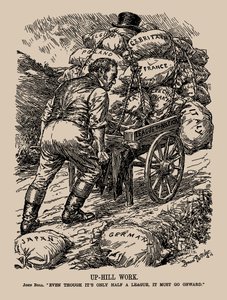 Zwaar Werk. John Bull. Zelfs al is het maar een halve liga, het moet doorgaan, 1935 door Sir Bernard Partridge