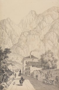 Album van 30 Zichten in de Tirol en Italië: Kasteel van Salurn nabij de Stad door Sir Charles D
