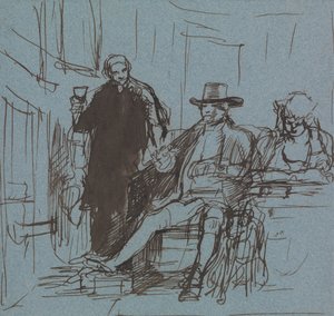 Kapitein Locker zittend aan een tafel met zijn dochter; een butler staat naast hem door Sir David Wilkie