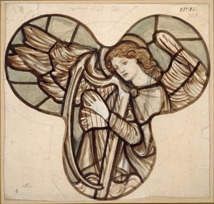 Ontwerp voor glas-in-lood in Lyndhurst Church: Een engel harpist, 1862