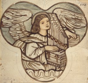 Ontwerp voor glas-in-lood in Lyndhurst Church: Een engel organist