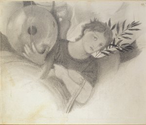 Studie voor een hoofd in De dagen van de schepping, ca. 1871-1875 door Sir Edward Coley Burne Jones