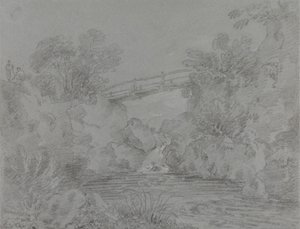 Brug over vijver bij Llanrwst door Sir George Howland Beaumont seventh Baronet