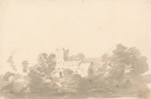 Kerk in bomen door Sir George Howland Beaumont seventh Baronet