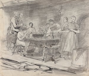 Studie van Vrouwen en Mannen die Bidden voor een Maaltijd door Sir Hubert von Herkomer