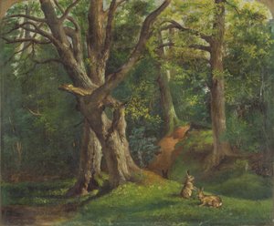 Boslandschap met konijnen