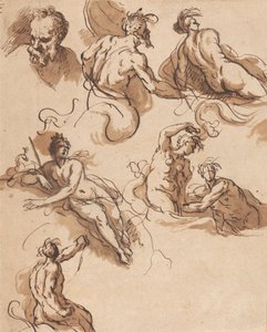 Blad met Klassieke Figurenstudies door Sir James Thornhill