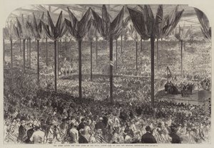 De Koningin legt de Eerste Steen van de Royal Albert Hall of Arts and Sciences, Kensington-Gore