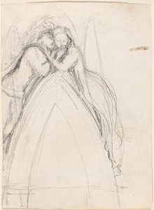 Ontwerp voor een gotische boog met de kunstenaar en Effie Ruskin omhelzend (recto); Ontwerp voor een gotische boog met Effie als engel (verso) door Sir John Everett Millais