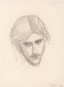 Studie voor het hoofd van Ferdinand in "Ferdinand gelokt door Ariel" door Sir John Everett Millais