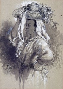 Meisje met fruit door Sir John Gilbert