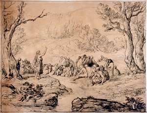 Johannes predikend in de wildernis, 1883 door Sir John Gilbert