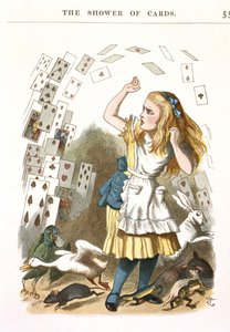 De regen van kaarten. Illustratie voor Alice in Wonderland door L. Carroll