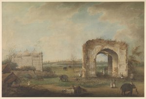 Uitzicht op een Moskee en Poort bij Motijhil, ca. 1814-23