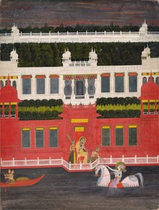 Krishna ontvangt een bloemenkrans, c. 1750-1760 door Sitaram