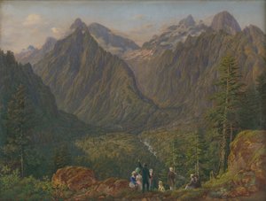 Tatra landschap met figuren door Slovakian School