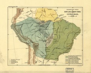 Verspreidingsgebieden voor pijl en boog soorten in centraal Brazilië. LOC 2003627075 door Smithsonian Institution