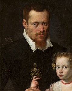 Portret van een man met zijn dochter door Sofonisba Anguissola