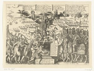 Reproductie van de spotprent op het standbeeld van Alva, 1571 door Sons, and Stewart, G. Waterston