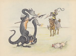 Illustratie voor Little Twin Dragons door S Rosamond Praeger (kleurenlitho) door Sophia Rosamond Praeger