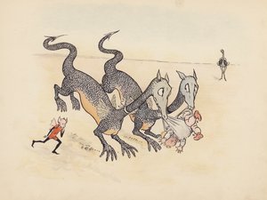 Illustratie voor Little Twin Dragons door S Rosamond Praeger (kleurenlitho) door Sophia Rosamond Praeger