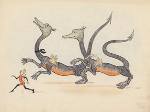 Illustratie voor Little Twin Dragons door S Rosamond Praeger (kleurenlitho)