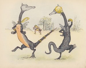 Illustratie voor Little Twin Dragons door S Rosamond Praeger (kleurenlitho)