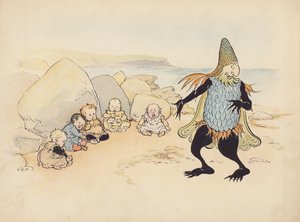 Illustratie voor Little Twin Dragons door S Rosamond Praeger (kleurenlitho) door Sophia Rosamond Praeger