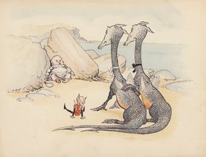 Illustratie voor Little Twin Dragons door S Rosamond Praeger (kleurenlitho) door Sophia Rosamond Praeger