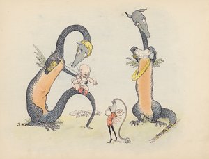 Illustratie voor Little Twin Dragons door S Rosamond Praeger (kleurenlitho) door Sophia Rosamond Praeger