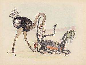 Illustratie voor Little Twin Dragons door S Rosamond Praeger (kleurenlitho)