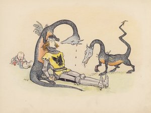 Illustratie voor Little Twin Dragons door S Rosamond Praeger (kleurenlitho) door Sophia Rosamond Praeger