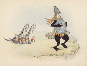 Illustratie voor Little Twin Dragons door S Rosamond Praeger (kleurenlitho)