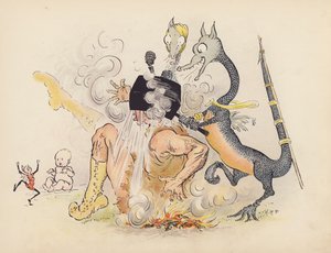 Illustratie voor Little Twin Dragons door S Rosamond Praeger (kleurenlitho) door Sophia Rosamond Praeger