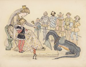 Illustratie voor Little Twin Dragons door S Rosamond Praeger (kleurenlitho)