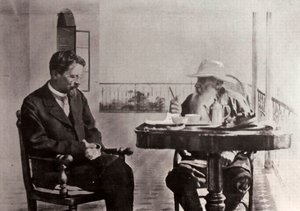 Leo Tolstoy en Anton Chekhov, Russische auteurs, 1902 door Sophia Andreevna Tolstaya