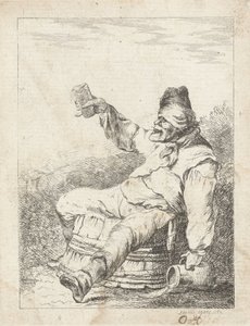 Dronken man zittend op een vat