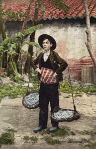 Visverkoper, Malaga, Spanje (ingekleurde foto) door Spanish Photographer