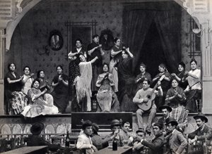 Sevilla, Spanje, dans- en flamencoscène in een café. Fotografie, eind 19e eeuw