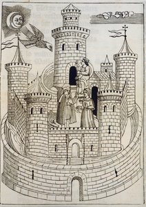 Een kasteel, gravure ter begeleiding van Mallorcaanse liederen geschreven door Fray Encelm Turmeda