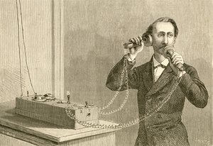 Een vroege telefoon. Uit El Museo Popular gepubliceerd in Madrid